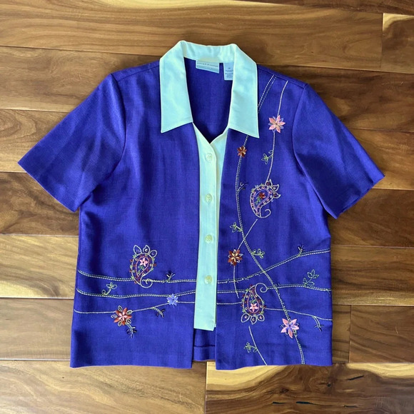 Alfred Dunner Vintage Button-Up Two Piece Embroidered Blouse size 12P - Picture 1 of 6